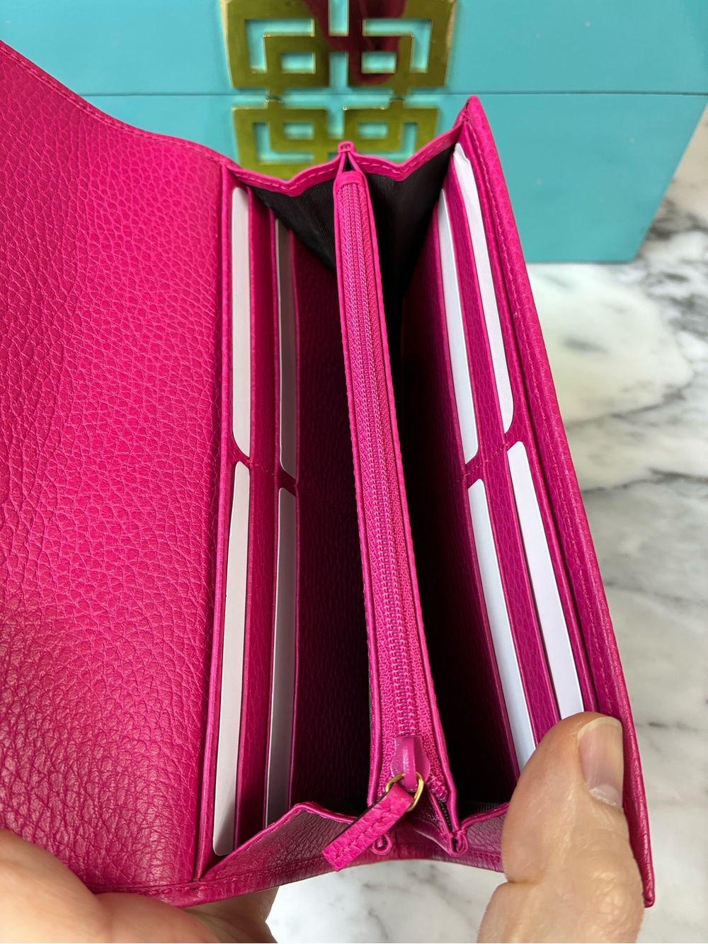 Gucci Hot Pink GG Marmont Leather Flap Wallet - NWOT Authentic - Picture 10 of 13